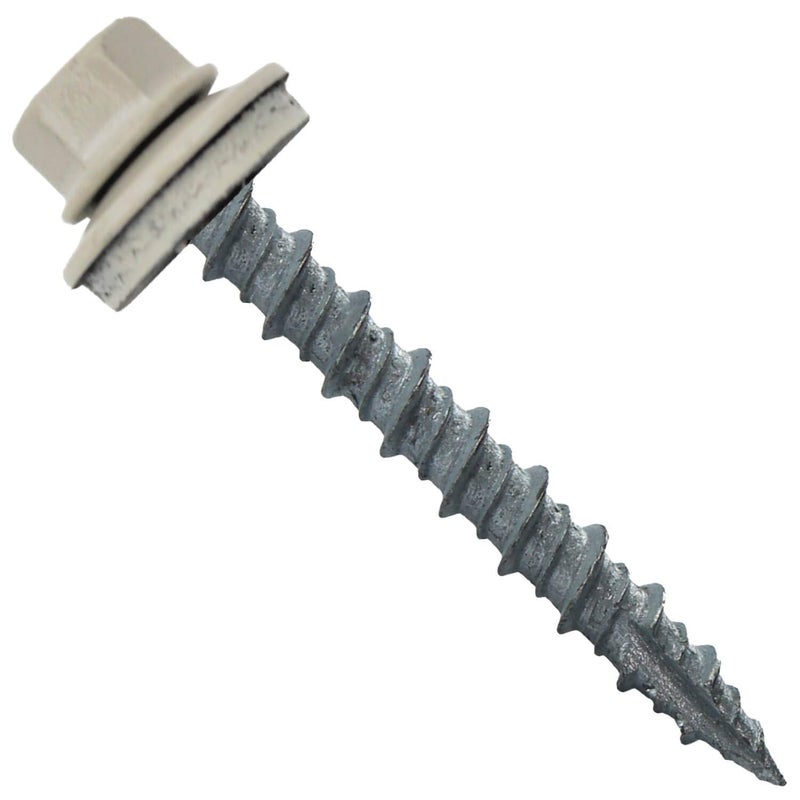 Jake Sales Metal Roofing Screws: (250) 10 x 1-1/2" Light Stone Hex Head Sheet Metal Roof Screw. Self Starting Metal to Wood siding Screws. EPDM Washer. Colored Head - Image 1